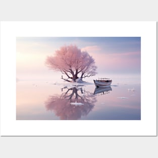 Tree In Calm Lake Serene Landscape Posters and Art